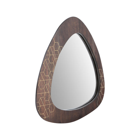 Acacia Wood Black Wall Mirror with Brass Inlay